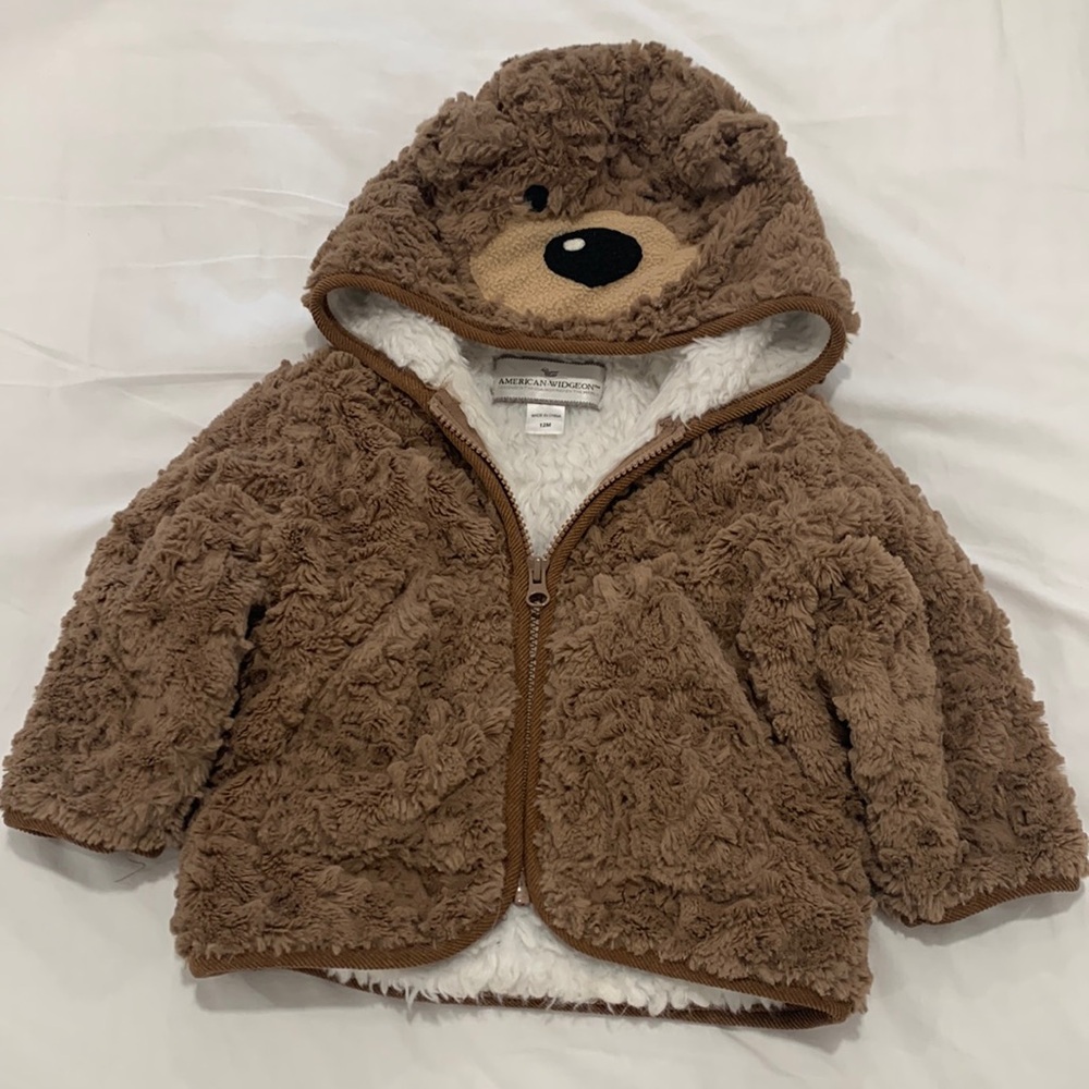 American widgeon fluffy bear hood jacket 12 months